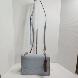 House of Harlow 1960 Sky Baby Blue Python Genuine Leather Clutch Handbag New
